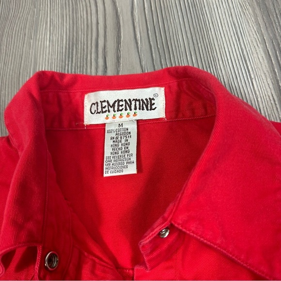 Clementine Red Cotton Western Button Down Long Sleeve Shirt Size M - Picture 3 of 7